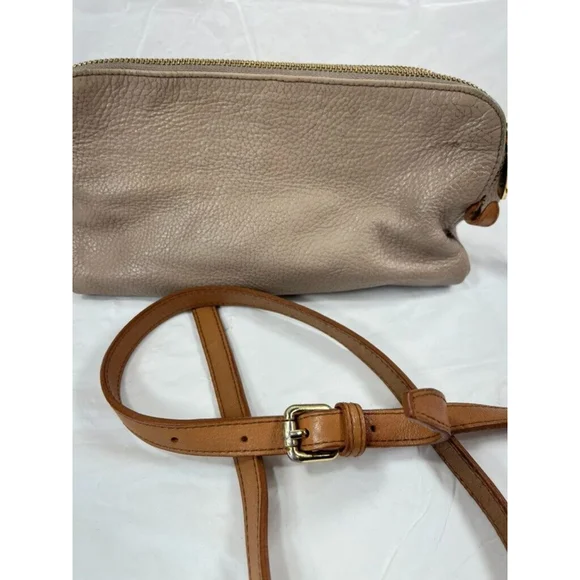Valentina Beige Pebbled Leather Shoulder Bag Small - Picture 14 of 15